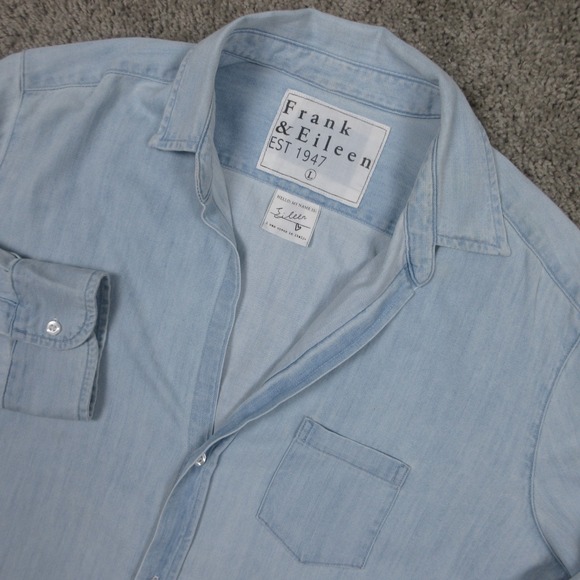 Frank & Eileen Shirt Womens Large Blue Denim Chambray Famous Eileen Button Up - Picture 2 of 9